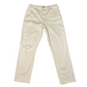 Hudson Harlow Jeans Women's 33 Cream Ultra High Rise Cigarette Ankle Distressed